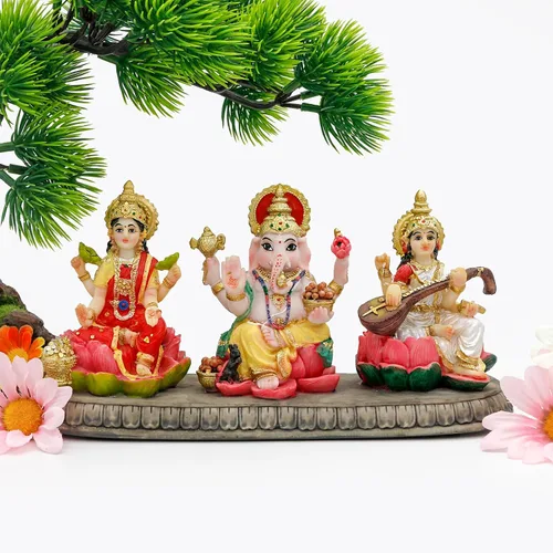 Miniatura 2 de BangBangDa Estatua hindú de Ganesh Lakshmi Saraswati – 3.9 pulgadas de alto Dios indio Lakshmi Ganesha Saraswati Estatuilla de ídolo hindú Diwali