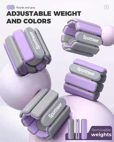Miniatura 2 de Sportneer 2025 - Juego de pesas ajustables para muñeca y tobillo para mujeres y hombres - 1 par (1 lb/2 lb cada una) Juego de pulseras ajustables