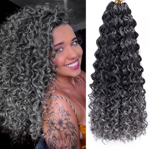 Miniatura 29 de QRHSUKA - Mechones rizados con ganchillo GoGo, cabello ondulado con ganchillo de agua para mujeres, sintético gris, trenzado bohemio, trenza de onda