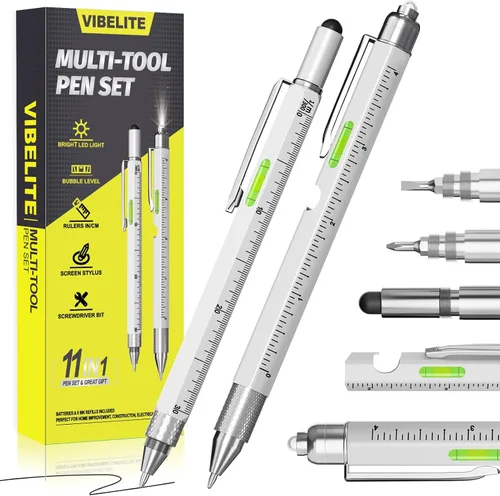 Miniatura 11 de Juego de bolígrafos multiherramienta 11 en 1 con LED, lápiz capacitivo, nivel, destornillador, cabeza plana, regla, regalos para hombres, él, papá