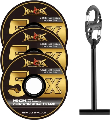 Miniatura 12 de HERCULES Tippet de pesca con mosca, paquete de 3 con soporte para volquetas, 55 yardas