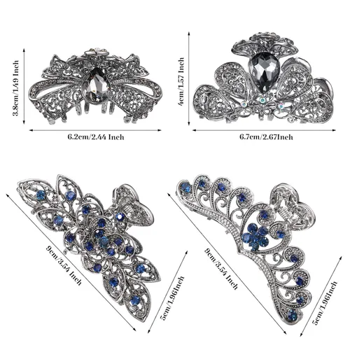 Miniatura 3 de Chuangdi 4 pinzas para el cabello con diamantes de imitación de cristal vintage, pinza de metal con diamantes de imitación brillantes con purpurina
