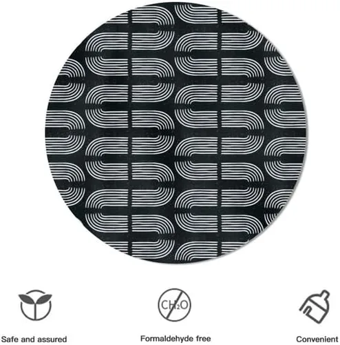 Miniatura 3 de Black and White Round Tablecloth Geometric Printing Table Cloth Decor Washable Table Cover with Wrinkle Resistant for Home Kitchen Dining Room