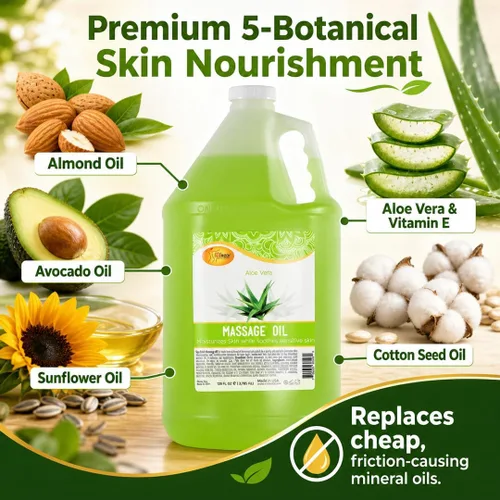 Miniatura 5 de SPA REDI Aceite de masaje profesional de aloe vera – 5 mezcla botánica con almendras, aguacate, girasol y vitamina E No graso, de rápida absorción
