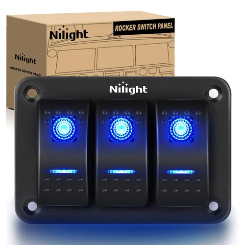 Miniatura 44 de Nilight Panel de interruptor basculante de 2 posiciones, 12V 24V DC, interruptores rojos, aluminio, 5 pines, ON OFF, precableado, impermeable
