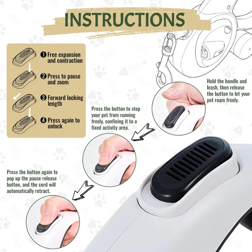 Miniatura 5 de Correa retráctil para perro de 16 pies 4 en 1 con luz LED, dispensador, bolsas para excrementos, freno de bloqueo rápido y mango antideslizante