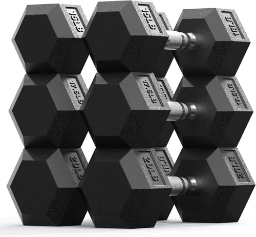 Miniatura 22 de PAPABABE Juego de mancuernas, mancuernas de gimnasio en casa con revestimiento de goma, mancuernas para mujeres y hombres, pesas de mano