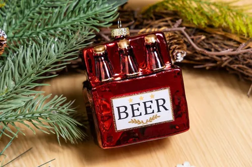 Miniatura 5 de Paquete de 2 adornos de cerveza de vidrio soplado a mano para árbol de Navidad, vidrio pintado a mano, paquete de 6 adornos de cerveza y adorno