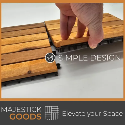 Miniatura 8 de Majestick Goods Azulejos de plataforma de listones largos entrelazados, azulejos de madera de acacia entrelazados, fácil instalación para suelos