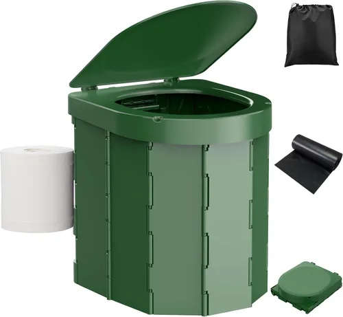 Miniatura 10 de PAHTTO Portable Camping Toilet, Folding Toilet for Adults with Lid and Retractable Toilet Paper Holder, Waterproof Porta Potty with Carry Bag and