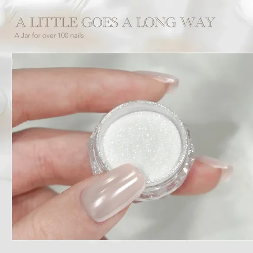 Miniatura 6 de GAOY Polvo de uñas de cromo perla blanca, efecto espejo, pigmento brillante, sirena, aurora, decoración de uñas, blanco brillante