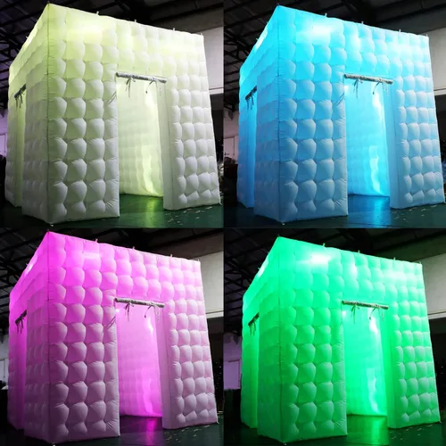 Cabina de fotos inflable (blanco, dos puertas, 9.2 x 9.2 x 9.2 pies), tienda de campaña inflable staelea con soplador de aire, fondo de cabina de