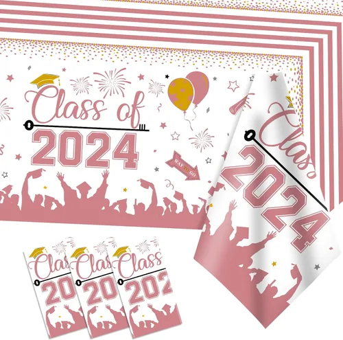 DUAIAI Decoraciones para fiestas de graduación 2024, paquete de 3 manteles de graduación de tamaño grande, 54 x 108 pulgadas, decoración de plástico