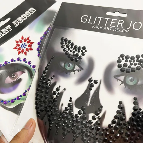 Miniatura 5 de 4 juegos de joyas de cara de Halloween con purpurina y esqueleto de azúcar, gemas para festivales, cristales, tatuajes faciales, calcomanías, ojos