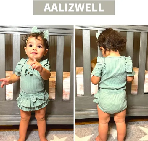 Miniatura 3 de Aalizzwell Body de manga corta para bebé niña con pantalones cortos acanalados