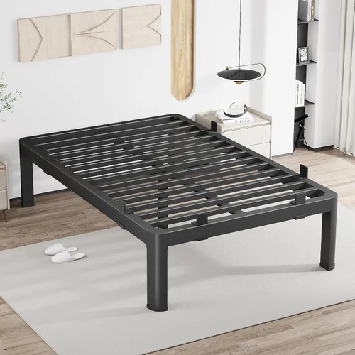 Miniatura 14 de MAF - Base de cama de plataforma de 14 pulgadas para cama individual con listones de madera, base de cama de metal resistente de 3500 libras