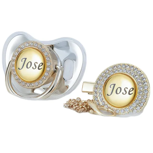 Miniatura 8 de Juego de Chupete y Clip con Nombre Personalizado Brillante - Binky Personalizado para Baby Shower, Recuerdo de Recién Nacido para Fotos Dorado
