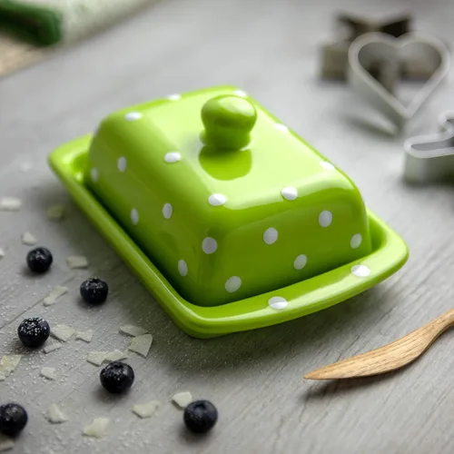 Miniatura 4 de City to Cottage Juego de 10 recipientes de cocina de cerámica de lunares verde lima y blanco hecho a mano, juego de almacenamiento de 10 recipientes