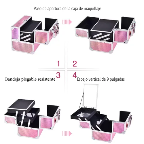 Miniatura 8 de Joligrace Estuche de Tren de Maquillaje Estuche de Maquillaje Organizador Bolsa de Cosméticos Portátil con Caja de Almacenamiento de 2 Bandejas