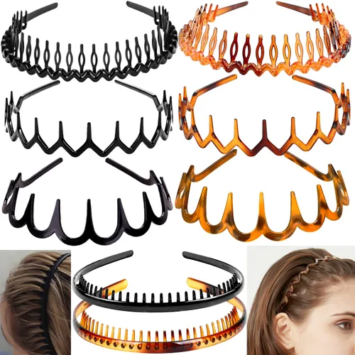 Miniatura 9 de ULTIMUTE 8 diademas de plástico antideslizantes y sin esfuerzo con peine de dientes, accesorios para el cabello negro, para mujeres, hombres, Negro
