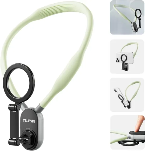 TELESIN Montura Magnética para Cuello para Teléfonos, Soporte para Teléfono Celular Colgante en el Cuello POV/Vlog Selfie Collar Manos Libres Correa