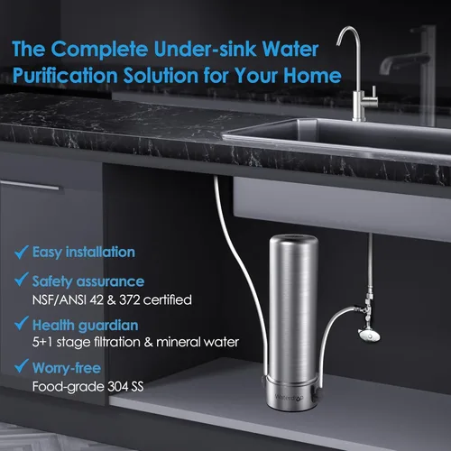Miniatura 2 de Waterdrop BS13 - Filtro de agua para debajo del fregadero, 6 etapas de acero inoxidable, reduce PFAS, PFOA/PFOS, plomo, cloro, mal sabor y olor, sin