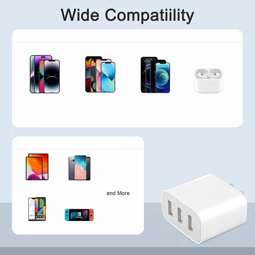 Miniatura 7 de Cargador de pared USB de 3 puertos, compatible con iPhone 14/13/12/11 Pro Max, Mini, SE, XR, XS Max, XS, X,8 Plus, iPad Pro, Air, Mini, Samsung
