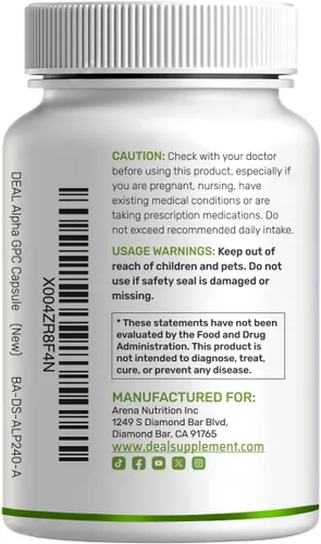 Miniatura 7 de Alpha GPC 600 mg por porción, 240 cápsulas – Reposición de colina biodisponible – Suplementos nootrópicos para la salud cerebral, memoria