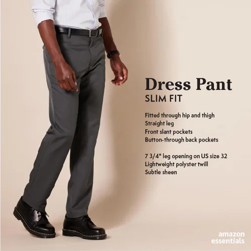 Miniatura 2 de Tienda Essentials - Pantalón de vestir de corte ajustado y diseño frontal plano para hombre