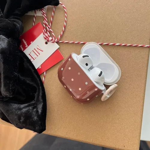 Miniatura 3 de Funda colorida de lunares marrón para Airpods Pro 2 Gen con cerradura, estética retro a cuadros, linda funda protectora kawaii de moda para niñas