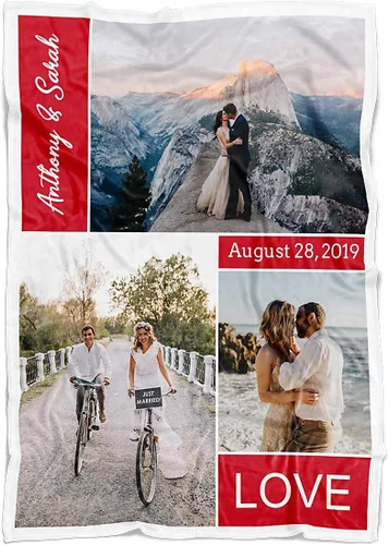 Miniatura 13 de Manta personalizada con collage de 3 imágenes a todo color. Personalizado de tus fotos y apellido. Manta de forro polar súper suave para bebés