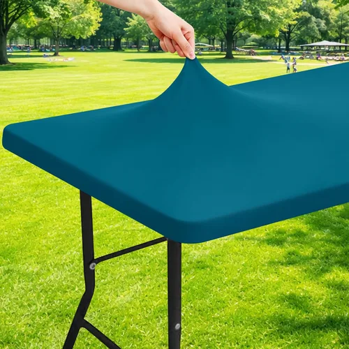 Miniatura 17 de Moosfor Mantel rectangular de elastano de 4 pies, manteles elásticos ajustables para pícnic, funda elástica y lavable para mesa de patio para Azul