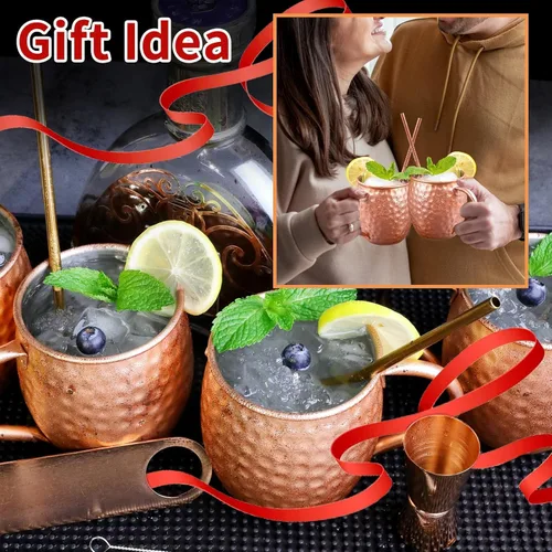 Miniatura 6 de LINALL Moscow Mule - Juego de 2 tazas de acero inoxidable chapadas en cobre de 18 onzas, para bebidas frías (2 unidades)