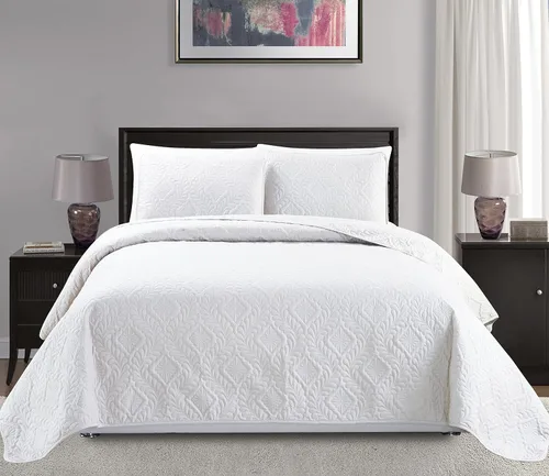 Miniatura 8 de Colección Mk King/California King Tamaño Extra Grande 118"x106" Colcha Cobertor de Cama de 3 Piezas con Diseño de Diamantes Realzado Sólido Borgoña