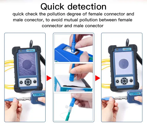 Miniatura 7 de ORIENTEK Sonda de inspección de fibra óptica TIP-600V con pantalla de probador de fibra de microscopio 400X Inspector de fibra óptica Limpieza