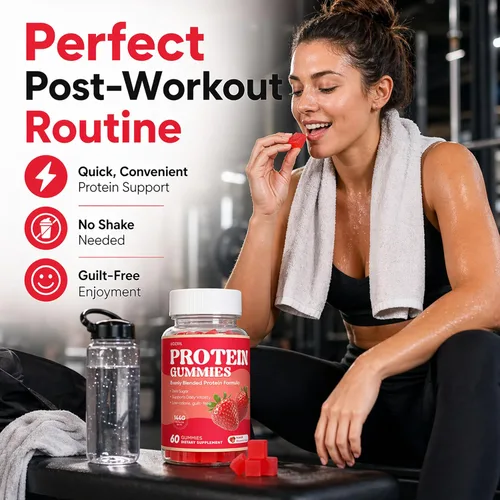 Miniatura 3 de Gomitas de proteínas, 5.08 oz de proteína por botella, cero azúcar, bajas en calorías, proteína para vitalidad diaria, sin culpa y fácil de Rojo