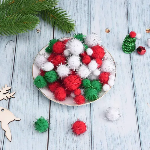 Miniatura 6 de Livder Pompones de Navidad de Glitter Rojo, Verde y Blanco, Pompones Esponjosos, Suministros para Manualidades y Decoración DIY
