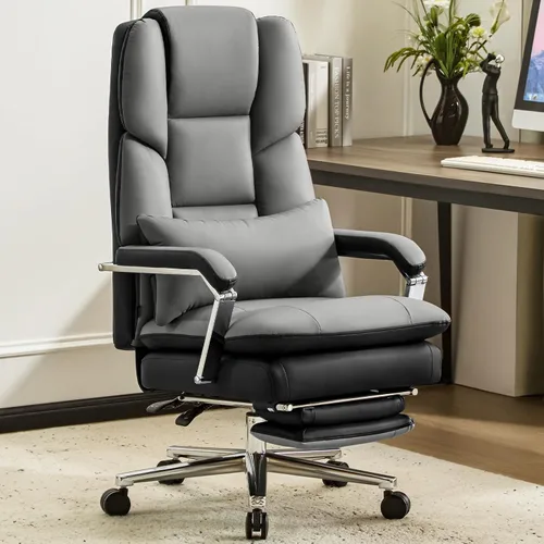 Miniatura 9 de Furniliving Silla de oficina grande y alta, 500 libras, silla de oficina ejecutiva de cuero con reposapiés, asiento ancho reclinable con soporte