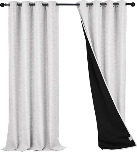 Miniatura 8 de Deconovo Cortinas opacas de lino sintético con ojales, paneles reductores de ruido con respaldo negro para sala de estar, 2 paneles, beige nuevo, 52