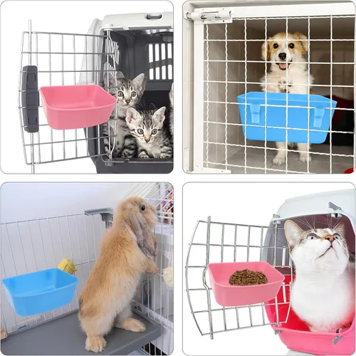 Miniatura 4 de Paquete de 6 comederos (azul, rosa), comedero colgante, recipiente de alimentos y agua, cuenco de agua de baño universal para pájaros, hámsters