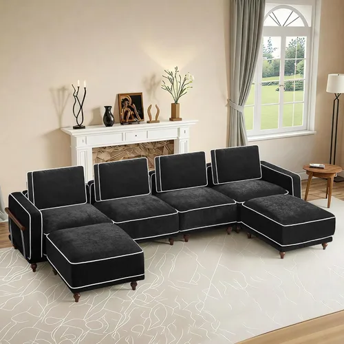 Miniatura 2 de Sofá biplaza modular de 80 pulgadas, sofá modular Cloud con reposabrazos y patas de madera, cómodo sofá tapizado de 2 plazas para sala de estar
