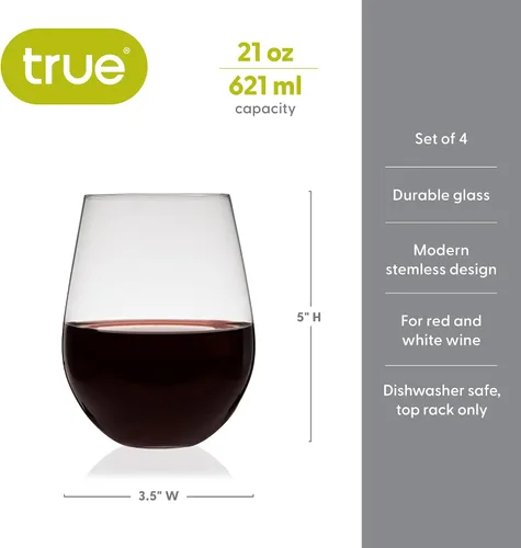 Miniatura 3 de True Juego de copas de vino sin tallo, copas modernas para vinos tintos y blancos, cócteles, bebidas, regalos de boda, inauguración de la casa