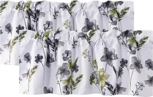 Miniatura 33 de H.VERSAILTEX Cenefas de cortina 100% opacas para ventanas de cocina, juego de 2 paneles de Cattleya con estampado floral Leah con aislamiento