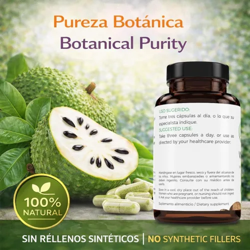 Miniatura 7 de Guanabana (Guanábana) 90 cápsulas de 1100 mg por porción, potente mezcla de ingredientes 100% naturales de primera calidad, vegetal, cultivada