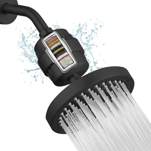 Juego de cabezal de ducha filtrado de alta presión, filtro de ducha de lluvia de 6 pulgadas para agua dura, cabezal de ducha redondo universal de 20