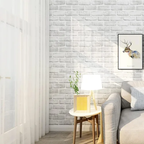 Miniatura 4 de Papel pintado de ladrillo blanco Hopeak, papel pintado despegar y pegar, impermeable y extraíble, bueno para decoración del hogar y renovación