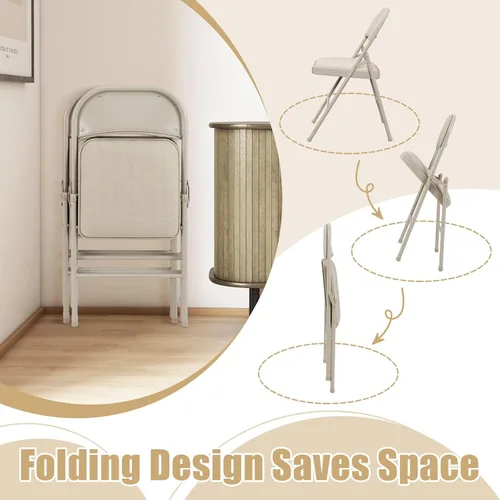 Miniatura 5 de GOFLAME Paquete de 6 sillas plegables, juego de sillas de comedor de tela con asiento acolchado y marco de metal, asiento comercial tapizado