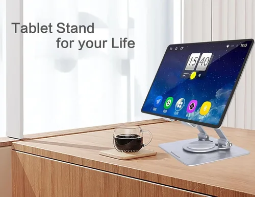 Miniatura 2 de Soporte para tablet para escritorio, soporte ajustable para tableta de escritorio, tableta plegable con base giratoria de 360 grados para iPad Pro