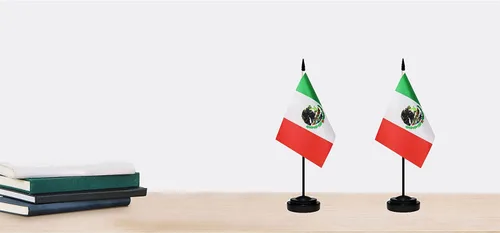 Miniatura 7 de Banderas de México - Juego de banderas mexicanas de escritorio, pequeña bandera de mesa de México con poste negro de 13 pulgadas, base negra y parte
