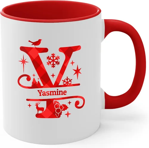 Miniatura 26 de Taza de café con inicial de decoración navideña con nombre, taza personalizada para mujeres y hombres, regalos con monograma, tazas de café